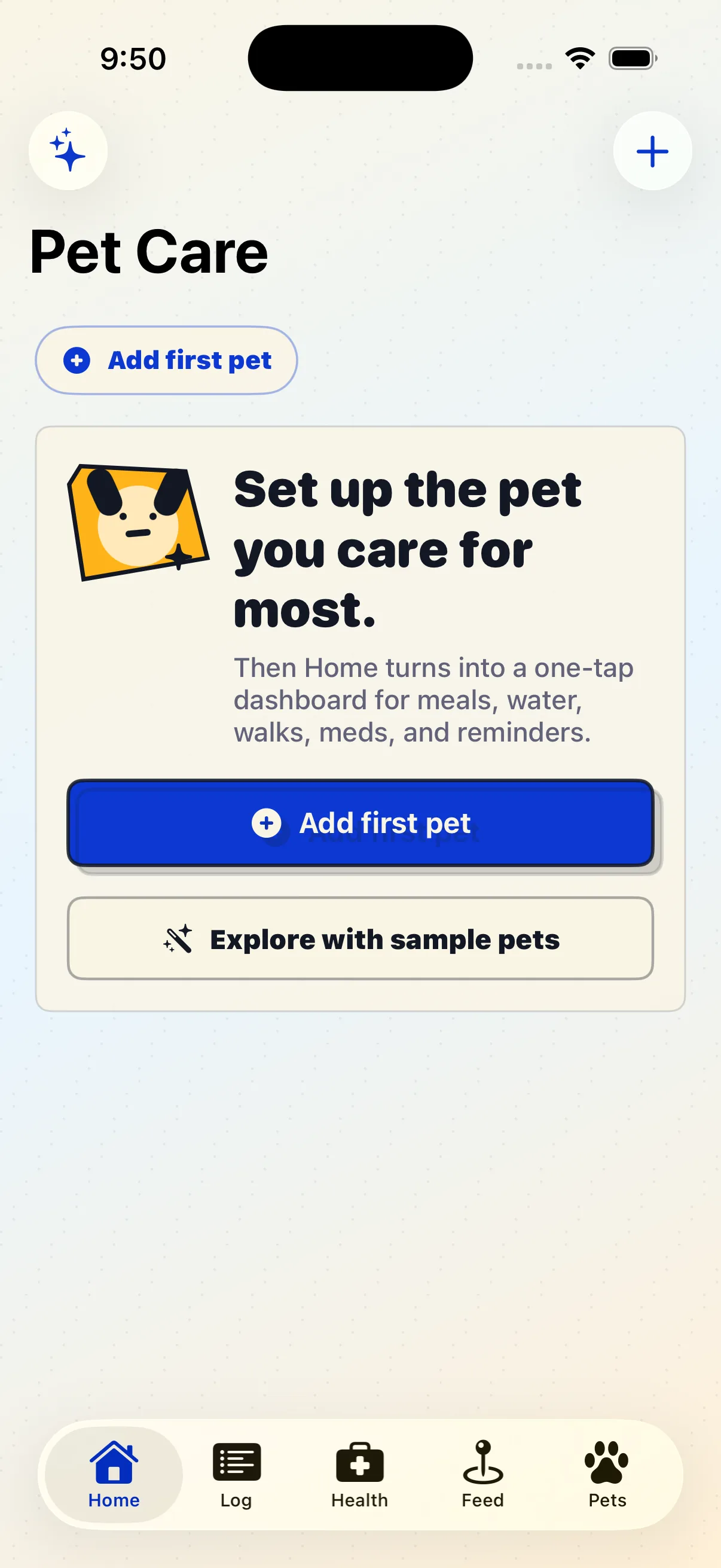 Current Petive app home screen