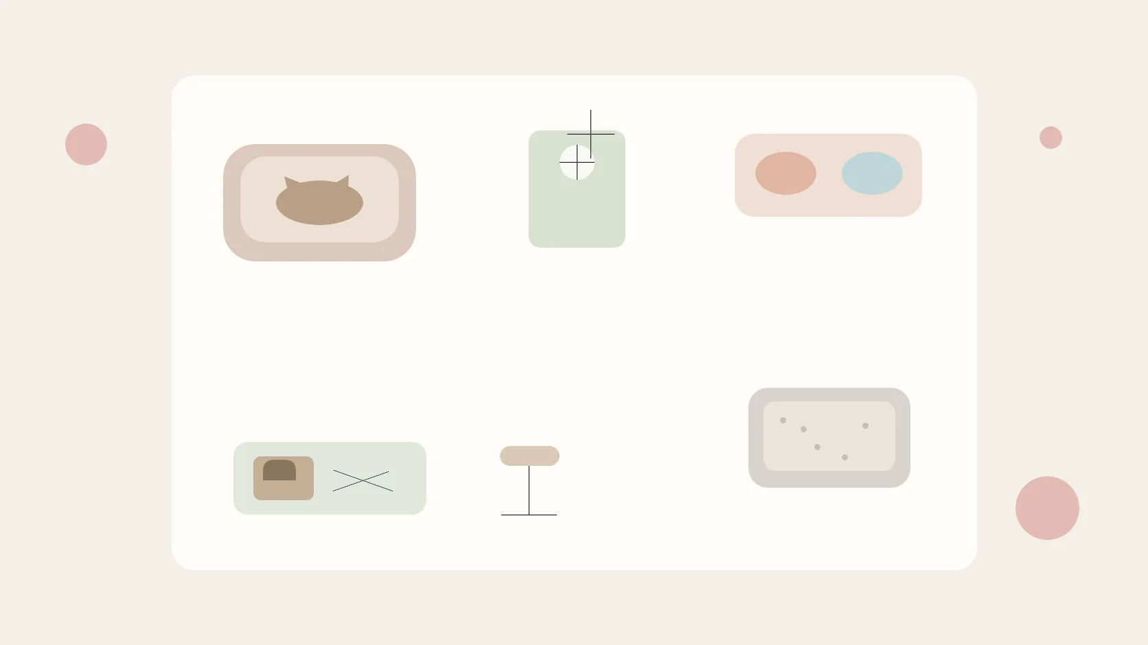 Illustrated apartment plan with resting, feeding, litter and enclosure areas